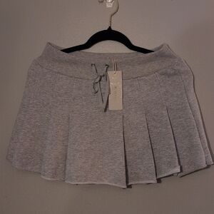 Grey Pleated Drawstring Mini Skirt